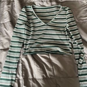 Green and silver long sleeve V neck top
